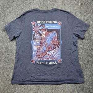 Simms Shirt Mens Large Blue Fish It Well Bozeman MT Fishing Graphic Tee USA